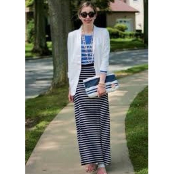 J. Crew Maxi Striped Long Jersey Skirt Navy Blue White Size XXS J.crew Summer - Picture 2 of 11